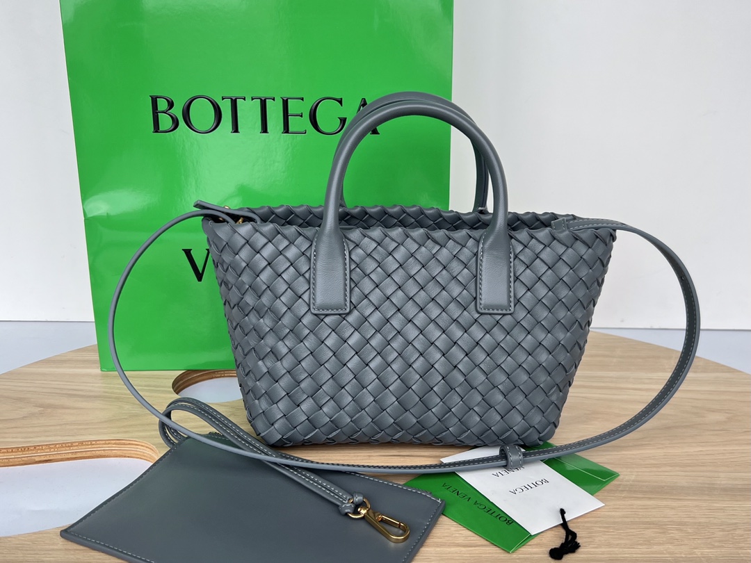 Mini Cabat Intreccio Leather Tote Dark Grey